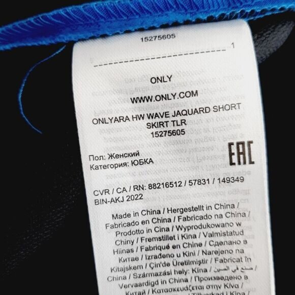 ONLY Ara Satin Jaquard Asymmetrical Hem Mini Skirt Blue Sz M - Picture 10 of 12